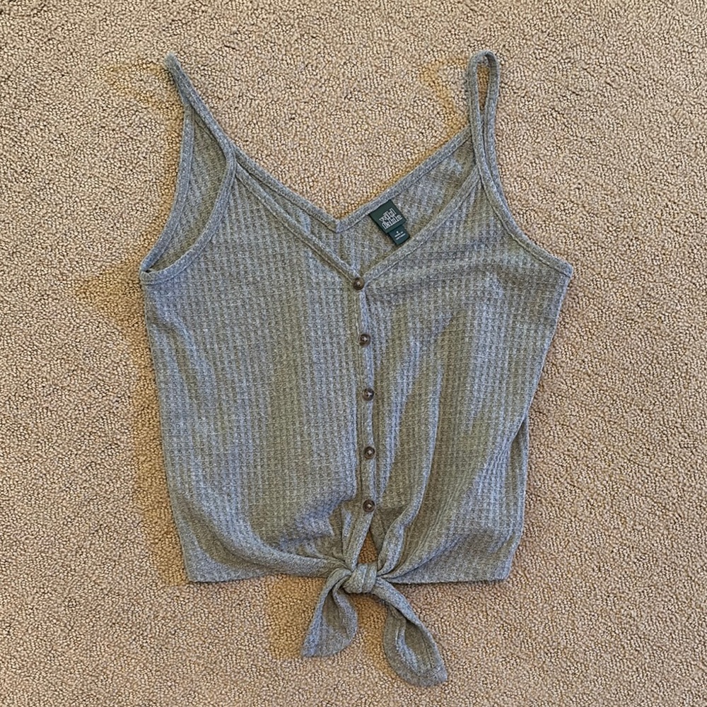 Wild Fable Gray Ribbed Camisole with Buttoned Tie Front